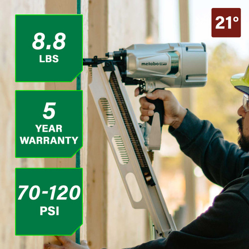 Metabo HPT NR83A5Y  21 Degree 3-1/4" Plastic Collated Framing Nailer with Depth Adjustment and Aluminum Magazine Image 1