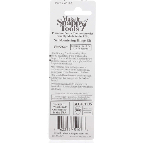 Make It Snappy 45105  5/64? Self-Centering Hinge Bit #2-#4 Image 2