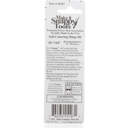 Make It Snappy 45107  Hinge Bit 7/64" Self Centering #6-#8 Image 2