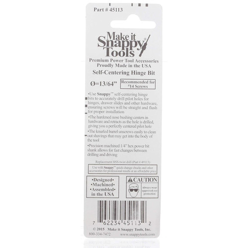 Make It Snappy 45113  Hinge Bit 13/64" Self Centering #14 Image 2