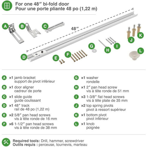 Onward 14015WBC  48" Single Bi-Fold Door Hardware Set Image 6