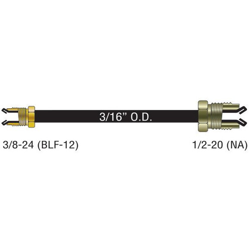 AGS Company PAA-R350  8" x 3/16" Poly-Armour PVF Coated Adapter Brake Line - 3/8-24 SAE Inverted to 1/2-20 SAE Inverted Black Nut Image 1