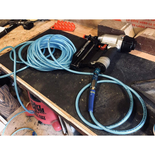 Amflo 12-25E  1/4" x 25' Blue Poly 300 psi Air Hose with 1/4" MNPT Fittings Image 2