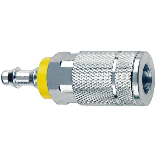 Amflo  C2-44L  1/4" T Automotive Design x 3/8" I.D. Locking Barb Steel Coupler Image 0