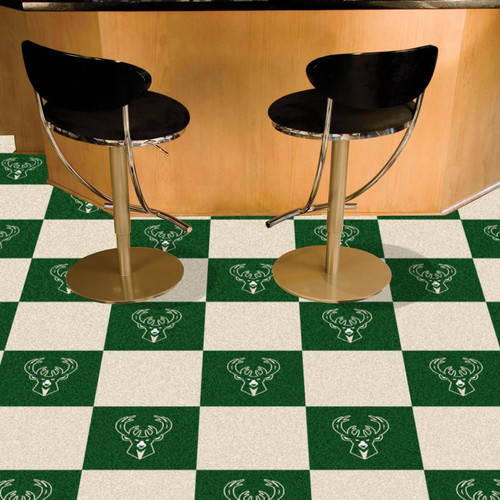 Fanmats 9328  Milwaukee Bucks 18" x 18" Team Carpet Tiles (10 Logo, 10 Solid per Box - appx 45 sq ft) Image 1