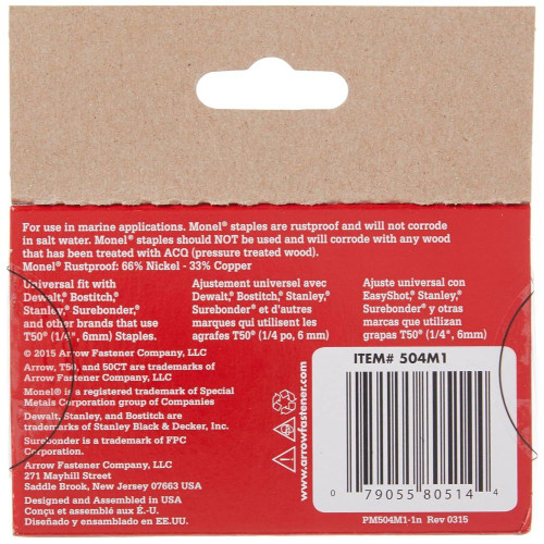 Arrow Fastener 504M1  T50 1/4" Heavy Duty Monel Staples 1000 per Package Image 1