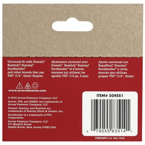Arrow Fastener 504SS1  T50 1/4" Heavy Duty Stainless Steel Staples 1000 per Package Image 1