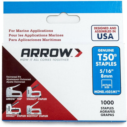 Arrow Fastener 505M1  T50 5/16" Heavy Duty Monel Staples 1000 per Package Image 0 Arrow Fastener 505M1  T50 5/16" Heavy Duty Monel Staples 1000 per Package Image 0