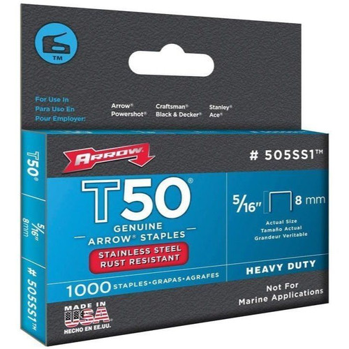 Arrow Fastener 505SS1  T50 5/16" Heavy Duty Stainless Steel Staples 1000 per Package Image 2