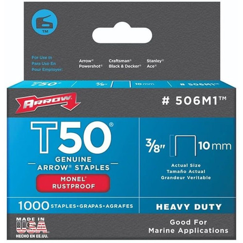Arrow Fastener 506M1  T50 3/8" Heavy Duty Monel Staples 1000 per Package Image 3 Arrow Fastener 506M1  T50 3/8" Heavy Duty Monel Staples 1000 per Package Image 3