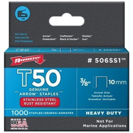 Arrow Fastener 506SS1  T50 3/8" Heavy Duty Stainless Steel Staples 1000 per Package Image 1
