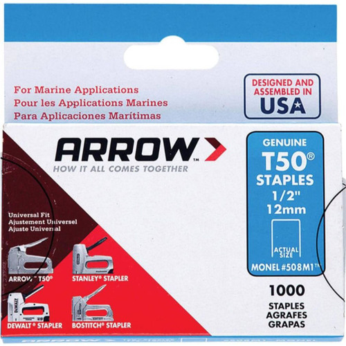 Arrow Fastener 508M1  T50 1/2" Heavy Duty Monel Staples 1000 per Package Image 0 Arrow Fastener 508M1  T50 1/2" Heavy Duty Monel Staples 1000 per Package Image 0