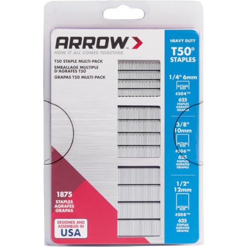 Arrow Fastener  50MP  T50 Staple Multipack 1/4", 3/8", 1/2"  -  1875 Pack Image 0