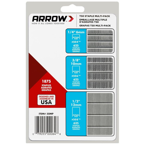 Arrow Fastener  50MP  T50 Staple Multipack 1/4", 3/8", 1/2"  -  1875 Pack Image 3