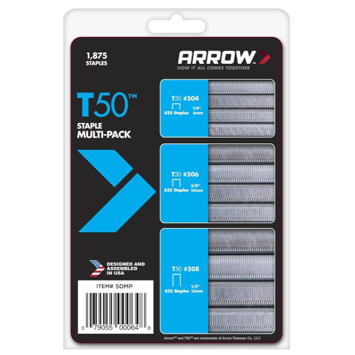 Arrow Fastener  50MP  T50 Staple Multipack 1/4", 3/8", 1/2"  -  1875 Pack Image 4