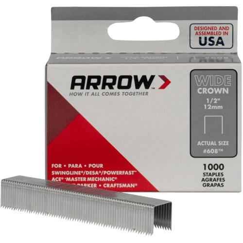Arrow Fastener 608  1/2" Heavy Duty Wide Crown Staples 1000 per Package Image 0