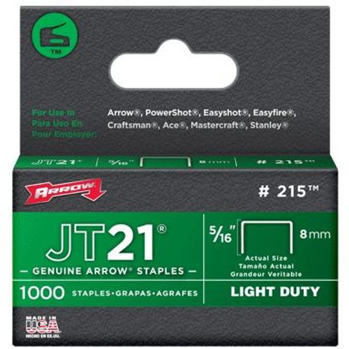 Arrow Fastener 215  JT21 5/16" Flat Crown Light Duty Staples 1000 per Package Image 0