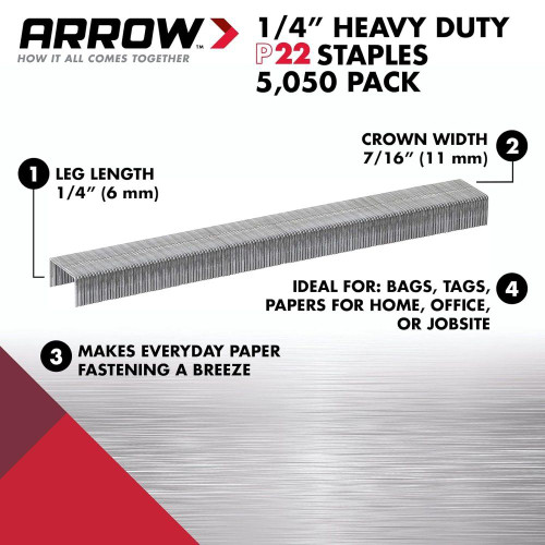 Arrow Fastener 224  P22 1/4" Leg Flat Crown Staples for P22 Plier Type Stapler 5050 per Package Image 3