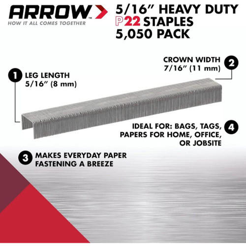 Arrow Fastener 225  P22 5/16" Leg Flat Crown Staples for P22 Plier Type Stapler 5050 per Package Image 3