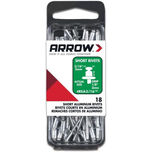Arrow Fastener RSA3/16  3/16" x 1/8" Short Aluminum Rivet 18 per Package Image 0