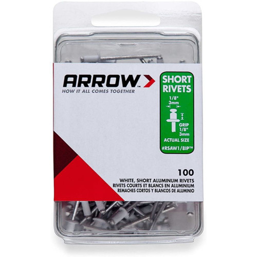 Arrow Fastener RSAW1/8IP  Short Aluminum White Rivet 100 Per Box Image 0 Arrow Fastener RSAW1/8IP  Short Aluminum White Rivet 100 Per Box Image 0