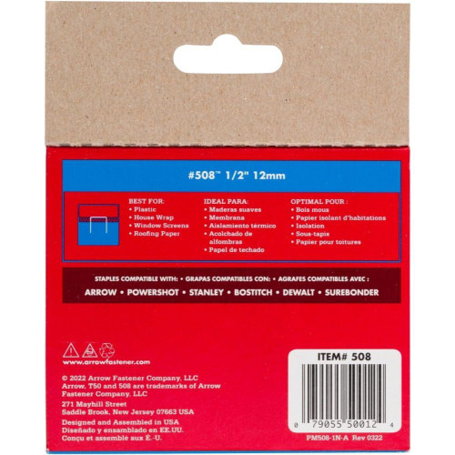 Arrow Fastener 508  T50 1/2" Heavy Duty Steel Staples 1250 per Package Image 1