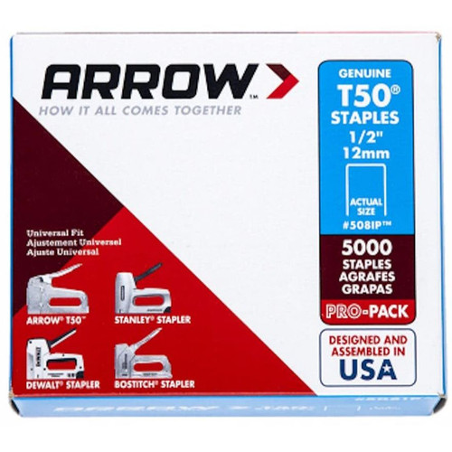 Arrow Fastener 508IP T50 1/2" Heavy Duty Staples  5000 per Package Image 0 Arrow Fastener 508IP T50 1/2" Heavy Duty Staples  5000 per Package Image 0