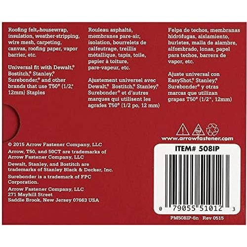 Arrow Fastener 508IP T50 1/2" Heavy Duty Staples  5000 per Package Image 1