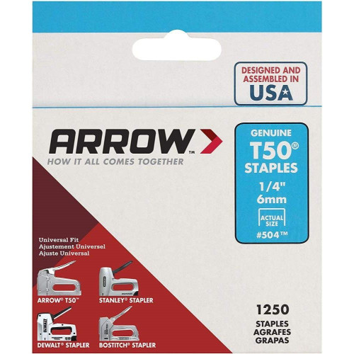 Arrow Fastener 504  T50 1/4" Heavy Duty Steel Staples 1250 per Package Image 4