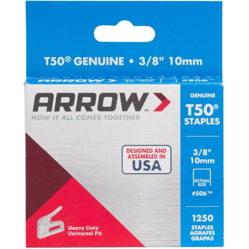 Arrow Fastener 506  T50 3/8" Heavy Duty Steel Staples 1250 per Package Image 0