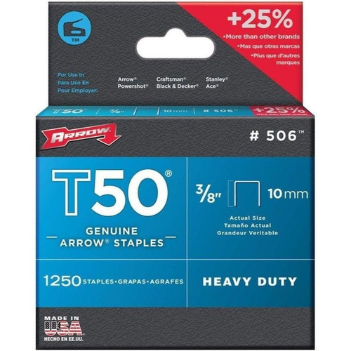 Arrow Fastener 506  T50 3/8" Heavy Duty Steel Staples 1250 per Package Image 3