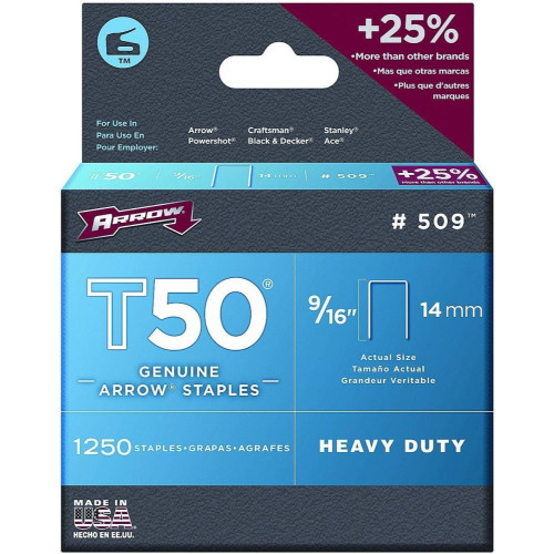 Arrow Fastener 509  T50 9/16" Heavy Duty Steel Staples 1250 per Package Image 4