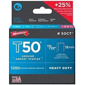 Arrow Fastener 50CT  T50 17/32" Heavy Duty Staples for Ceiling Tiles 1250 per Package Image 1