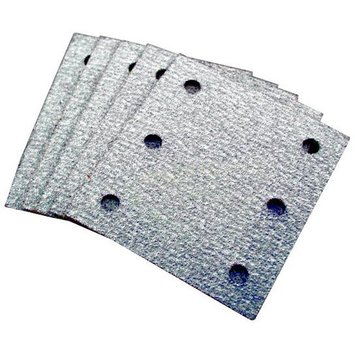 Makita 742521-A  4" x 4-1/2" Abrasive Hook & Loop 6-Hole Sanding Sheets 240 Grit - 5 per Package Image 0