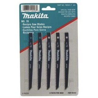 Makita 792541-7  4-3/4" x 9-TPI General Purpose Wood Cutting Cordless Reciprocating Saw Blades (no. 78) 5 per Package Image 1