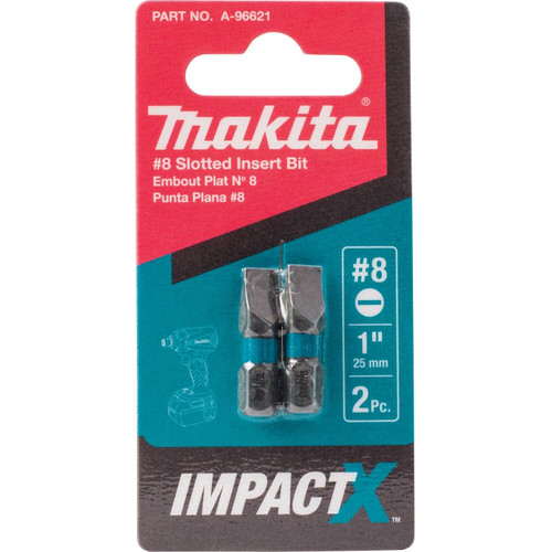 Makita A-96621 ImpactX #8 Slotted 1" Insert Bit, 2 per package Image 1
