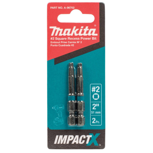 Makita A-96702  ImpactX #2 Square Recess 2 inch Power Bit, 2 per package Image 1