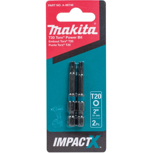 Makita A-96746  ImpactX T20 Torx 2 inch Power Bit, 2 per package Image 1