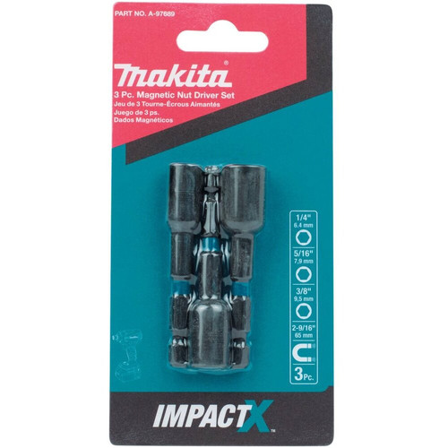 Makita A-97689  ImpactX 3 Piece 2-9/16" Magnetic Nut Driver Set, 1/4", 5/16", 3/8" Image 1