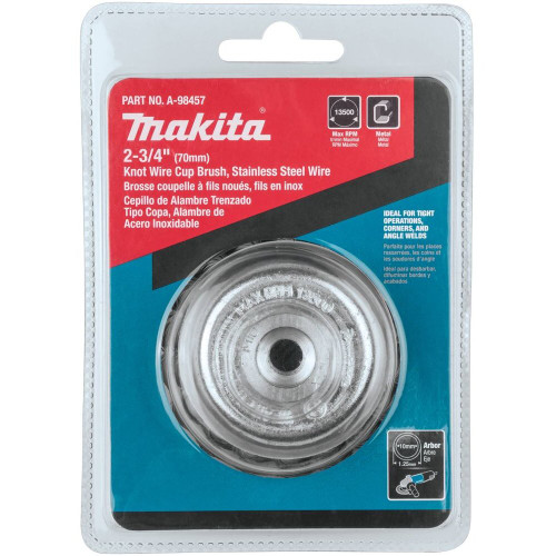 Makita A-98457  2-3/4" Knot Wire Cup Brush, Stainless, M10 x 1.25 Image 2 Makita A-98457  2-3/4" Knot Wire Cup Brush, Stainless, M10 x 1.25 Image 2