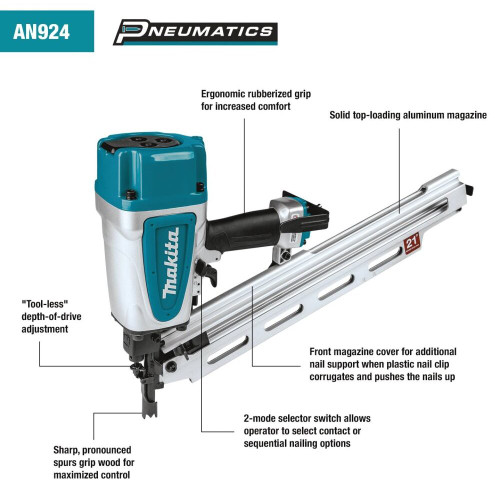 Makita AN924  21º Full Round Head 3-1/2" Framing Nailer Image 3