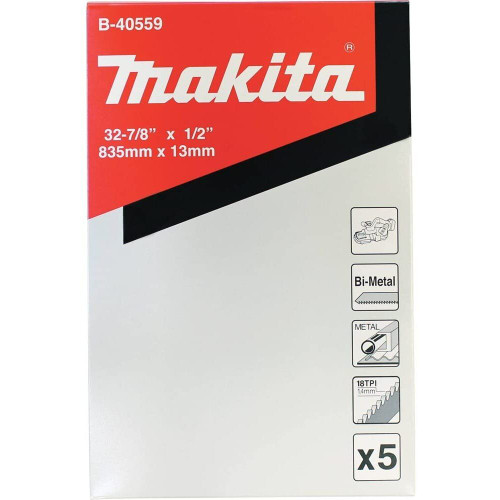 Makita B-40559  32-7/8" 18 TPI Bi-Metal Compact Portable Band Saw Blade, 5 per package Image 1