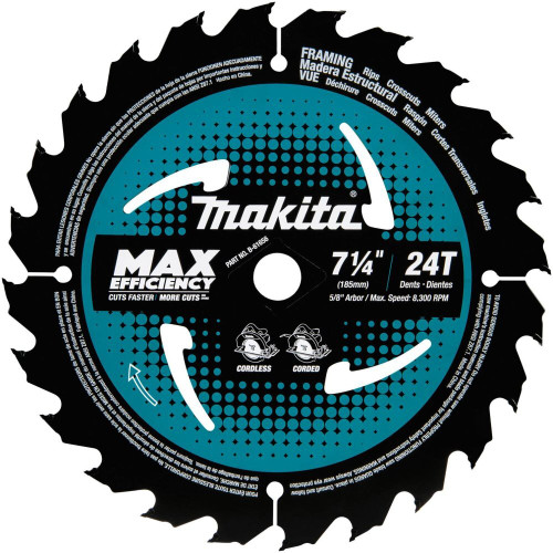 Makita B-61656  7-1/4" 24T Carbide-Tipped Max Efficiency Circular Saw Blade, Framing Image 0