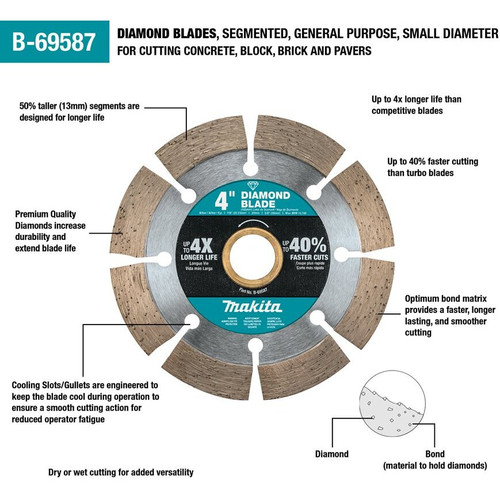 Makita B-69587  4" Diamond Blade, Segmented, General Purpose Image 2 Makita B-69587  4" Diamond Blade, Segmented, General Purpose Image 2