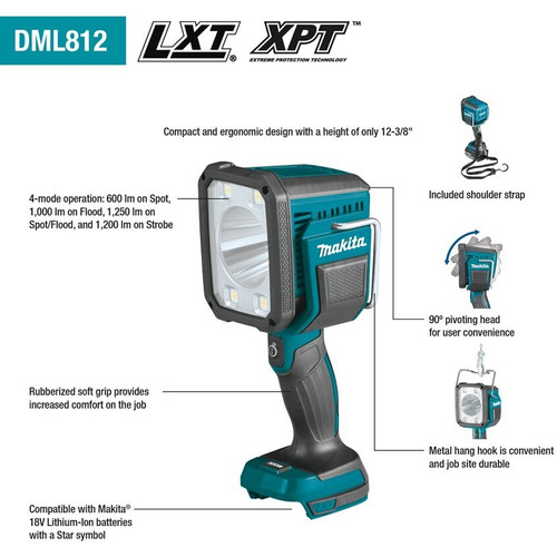 Makita DML812  18V LXT Lithium-Ion Cordless L.E.D. Flashlight / Spotlight, Light Only Image 4
