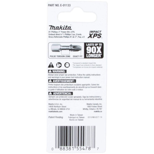 Makita E-01133  Impact XPS #1 Phillips 3" Power Bit,  2 per package Image 4