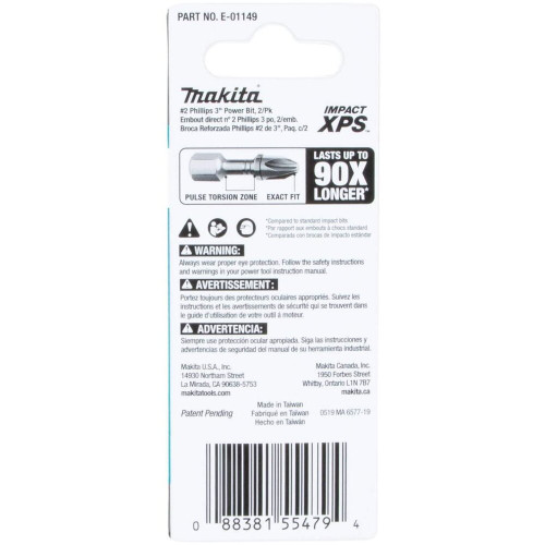 Makita E-01149  Impact XPS #2 Phillips 3" Power Bit,  2  per package Image 4