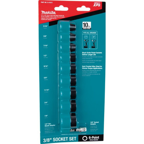 Makita E-01672  Impact XPS 10 Piece 3/8" Drive 6-Point SAE Impact Socket Set Image 2