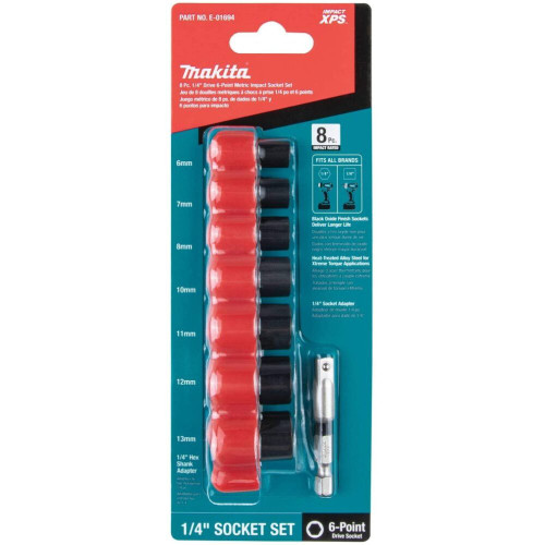 Makita E-01694  Impact XPS 8 Piece  1/4" Drive 6-Point Metric Impact Socket Set with  Standard Socket Adapter Image 1