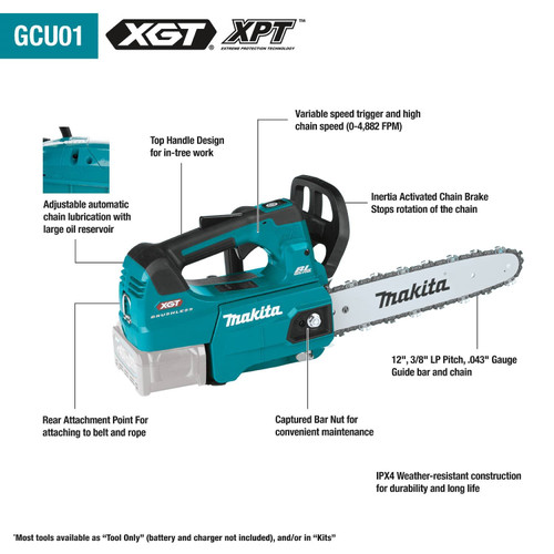 Makita GCU01M1  40V max XGT Brushless Cordless 12" Top Handle Chain Saw Kit (4.0Ah) Image 3